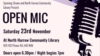 The North Harrow Community Library open mic logo
