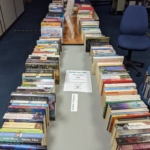 Photo of book sale display in the Library.