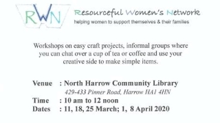 The North Harrow Community Library resourceful womens network crafts event logo