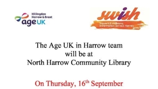 The North Harrow Community Library age uk drop in event logo
