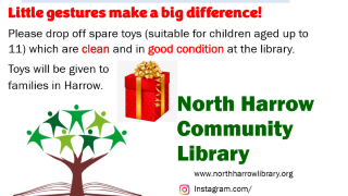 The North Harrow Community Library festive toy appeal event logo