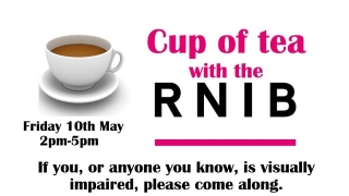 The North Harrow Community Library RNIB Cup of tea April 2024 event logo